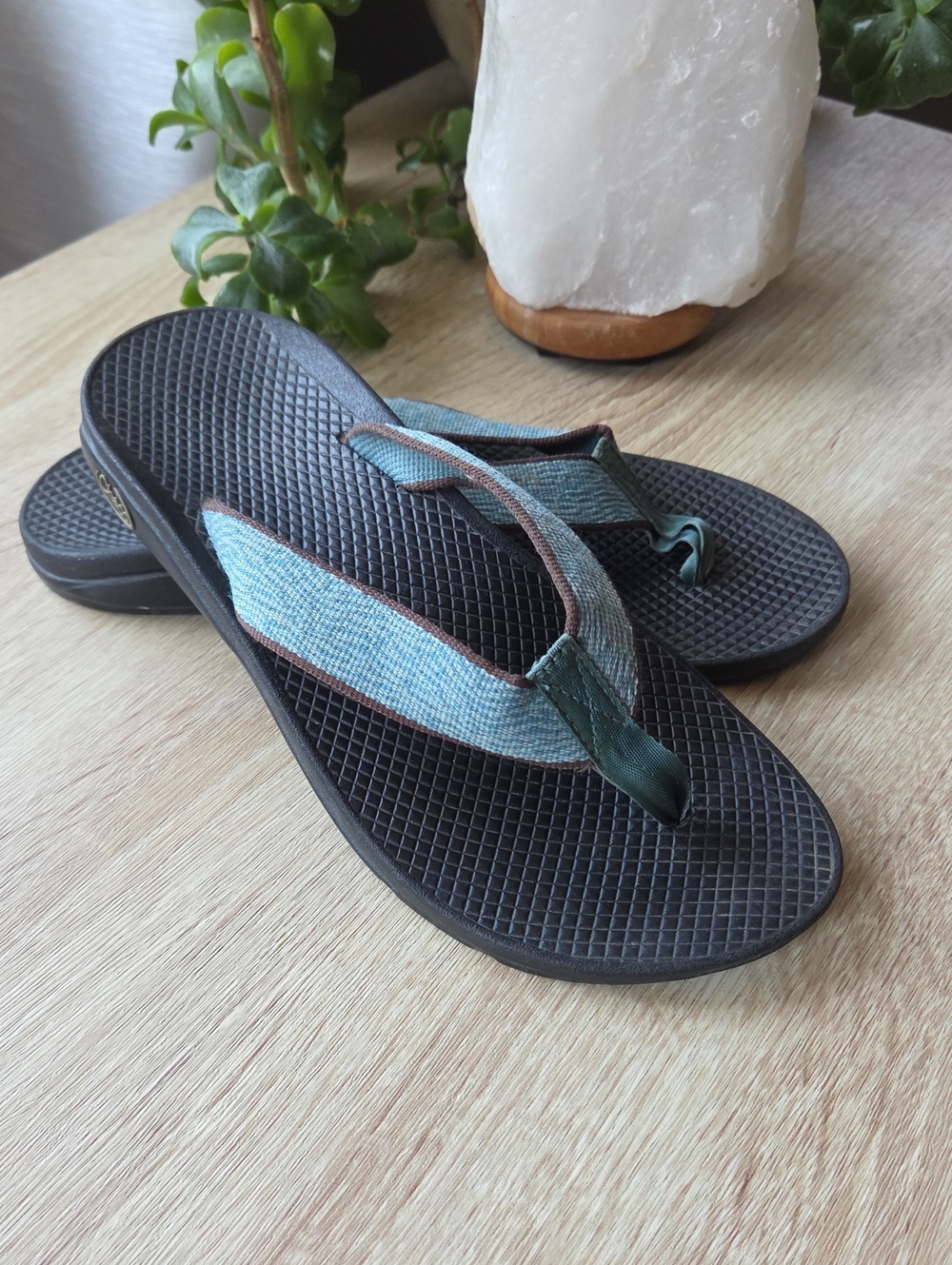 Chaco Black Flip Flops with Teal Straps